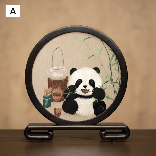 Unique Birthday Gift, Exclusive Business Present Panda Embroidered Decor, Traditional Chinese Suzhou Embroidery Ornament, Premium Souvenir-Grace Painting Crafts