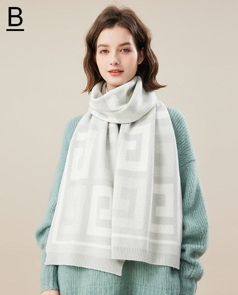 Cold Weather Scarf, Warm Winter Scarf, Soft Cashmere Scarf for Women, Fashion Designer Scarf, Green White Grey Wool Scarf for Women, Casual Scarf for Women-Grace Painting Crafts