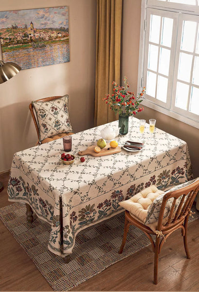 Farmhouse Table Cloth for Oval Table, Rustic Flower Pattern Linen Tablecloth for Kitchen Table, Modern Rectangle Tablecloth Ideas for Dining Room Table-Grace Painting Crafts