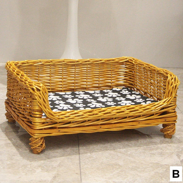 Hand Woven Rattan Cat Beds, Extra Large Natural Wicker Dog Bed with Washable Cushion for Indoor Cats and Dogs-Grace Painting Crafts