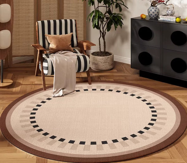Mid Century Modern Rugs under Chairs, Bedroom Circular Modern Rugs, Geometric Round Rugs for Dining Room, Contemporary Modern Rugs-Grace Painting Crafts