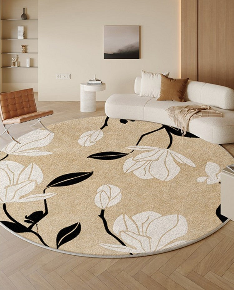 Modern Round Rugs under Coffee Table, Circular Rugs for Dining Table, Abstract Contemporary Rugs for Bedroom, Modern Cream Color Rugs for Living Room-Grace Painting Crafts