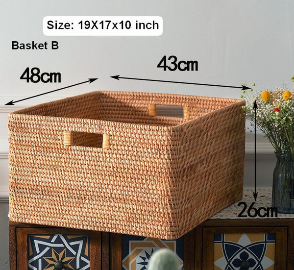 Large Laundry Storage Basket for Clothes, Rectangular Storage Basket, Rattan Baskets, Storage Baskets for Bedroom, Storage Baskets for Shelves-Grace Painting Crafts