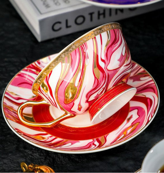 Ceramic Coffee Cup with Saucer Set of 2 Cups, Beautiful British Tea Cup and Saucer, Creative Porcelain Tea Cup Saucer Set, 6.8 oz Tea Cup and Saucer in Gift Box-Grace Painting Crafts