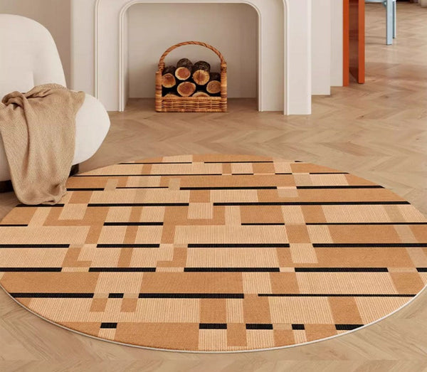 Mid Century Modern Rugs, Geometric Modern Rug Ideas for Living Room, Circular Modern Rugs for Bathroom, Modern Rugs for Bedroom, Round Rugs for Dining Room-Grace Painting Crafts