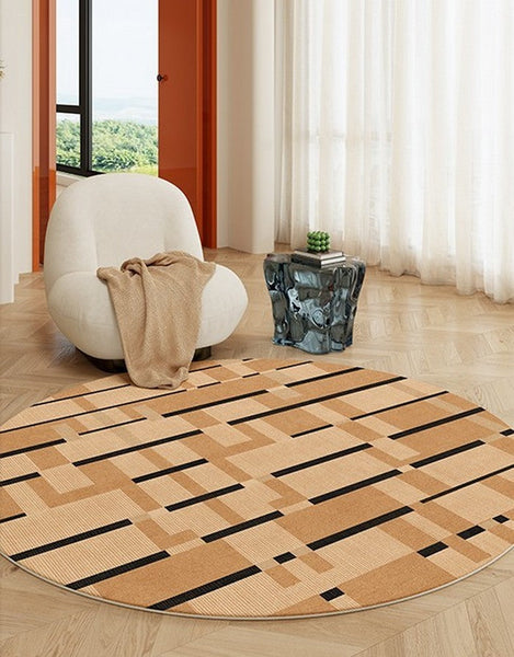 Mid Century Modern Rugs, Geometric Modern Rug Ideas for Living Room, Circular Modern Rugs for Bathroom, Modern Rugs for Bedroom, Round Rugs for Dining Room-Grace Painting Crafts