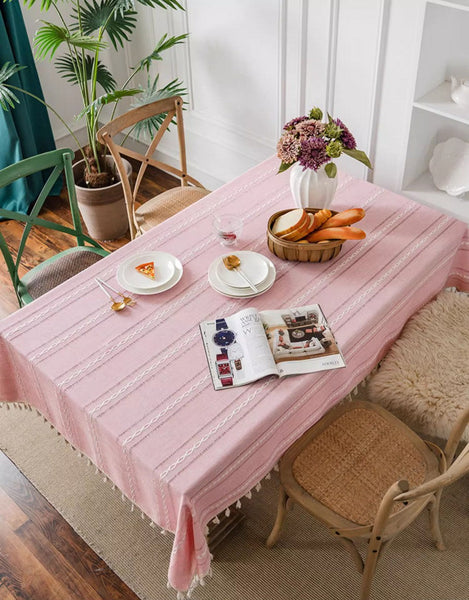 Rectangular Tablecloth for Oval Table, Modern Pink Table Cloths for Dining Room, Kitchen Rectangular Table Covers, Farmhouse Cotton and Linen Table Cloth-Grace Painting Crafts