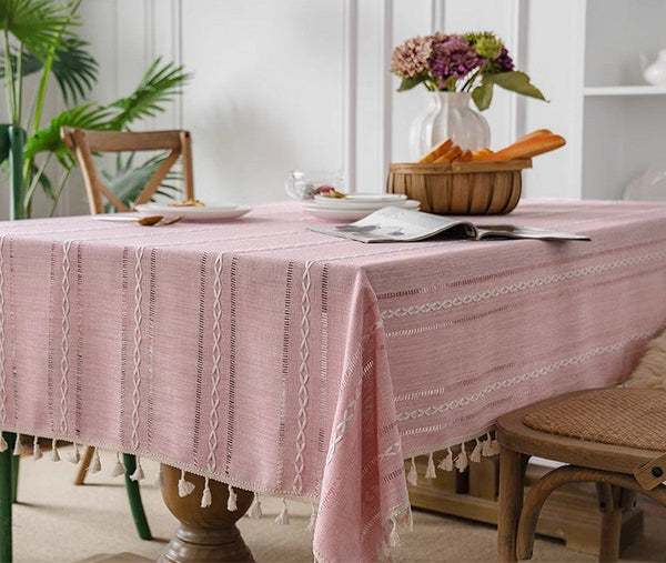 Rectangular Tablecloth for Oval Table, Modern Pink Table Cloths for Dining Room, Kitchen Rectangular Table Covers, Farmhouse Cotton and Linen Table Cloth-Grace Painting Crafts