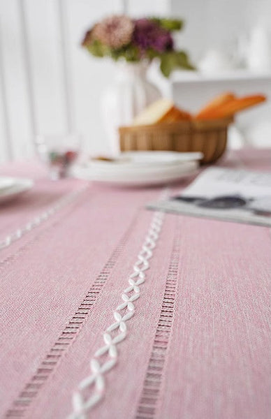 Rectangular Tablecloth for Oval Table, Modern Pink Table Cloths for Dining Room, Kitchen Rectangular Table Covers, Farmhouse Cotton and Linen Table Cloth-Grace Painting Crafts