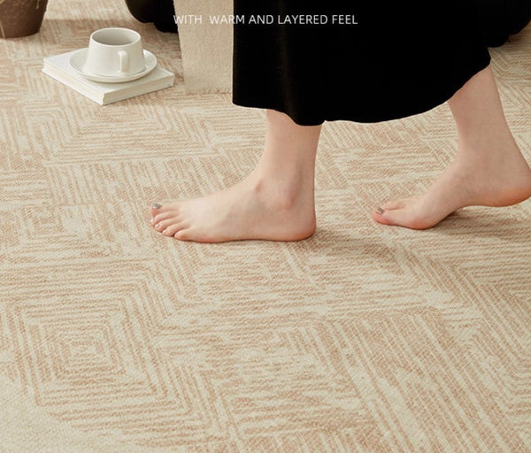 Modern Rugs for Dining Room, Mid Century Modern Rugs Next to Bed, Contemporary Rugs for Bedroom, Cream Modern Carpets for Living Room-Grace Painting Crafts