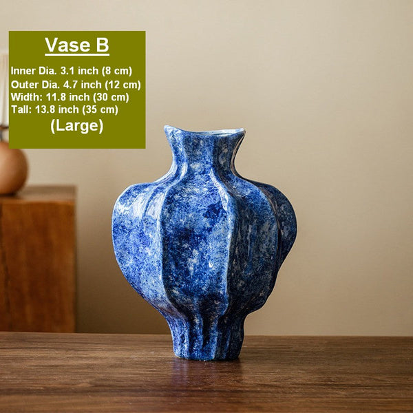 Modern Pottery Flower Vases, Handmade Water Holding Flower Vases, Centerpiece on Dining Table, Blue Ceramic Bud Vases, Tall Flower Vases on Table-Grace Painting Crafts