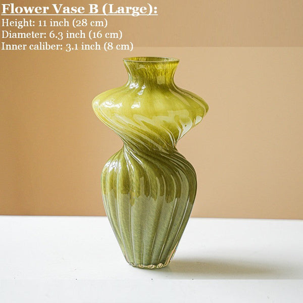 Handmade Contemporary Glass Vases, Modern Green Vases for Living Room, Mid Century Vases for Flowers, Unique Decorative Glass Vase, Centerpiece Vases on Table-Grace Painting Crafts