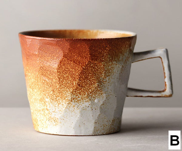 Modern Handmade Pottery Coffee Cup, Creative Brown White Black Blue Ceramic Coffee Mugs, Large Unique Tea Cup, Large Capacity Coffee Cups-Grace Painting Crafts
