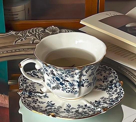 French Style China Porcelain Tea Cup Saucer Set, 7.8 oz Tea Cup and Saucers, Royal Ceramic Cups, Elegant Vintage Ceramic Coffee Cups for Traditional Afternoon Tea-Grace Painting Crafts