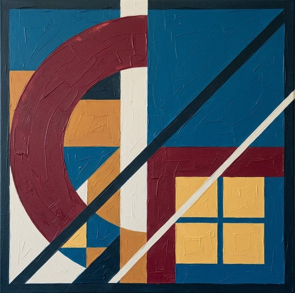 Large Contemporary Artwork, Blue, Dark-Red, Yellow Color Geometric Abstract Artwork for Modernism Bedroom-Grace Painting Crafts