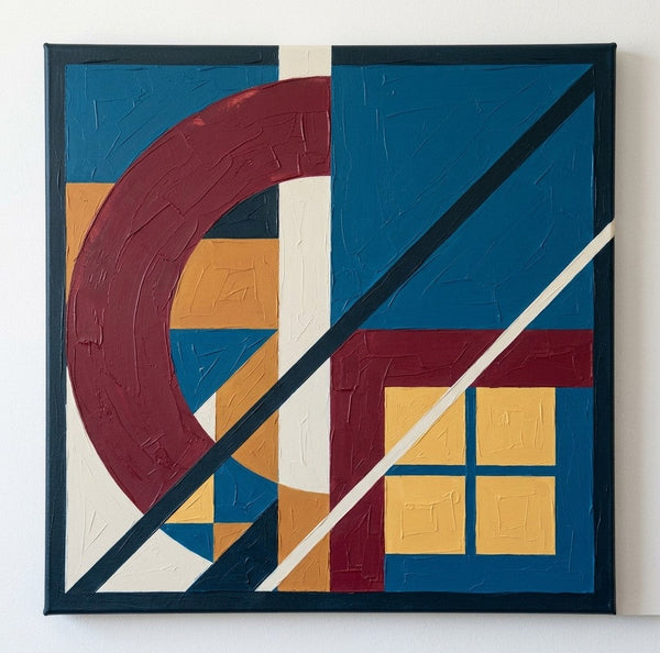 Large Contemporary Artwork, Blue, Dark-Red, Yellow Color Geometric Abstract Artwork for Modernism Bedroom-Grace Painting Crafts