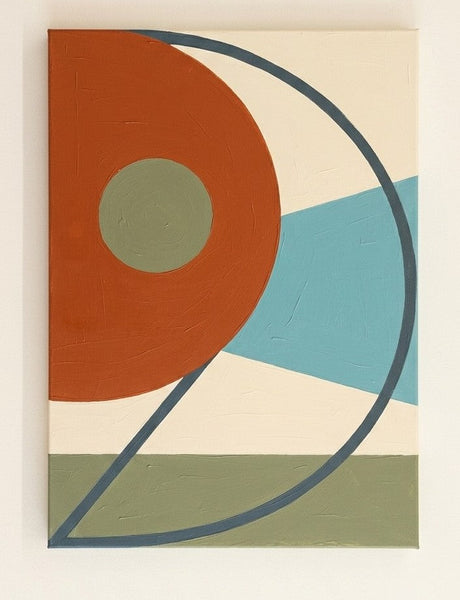 Geometric Abtract Art for Mid-Century Contemporary Living Room, Original Modern Canvas Wall Art, Terracotta, Blue, Green Color-Grace Painting Crafts