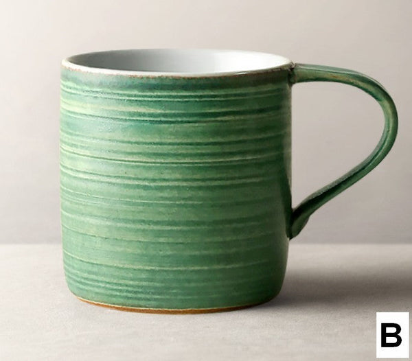 Large Modern Handmade Pottery Coffee Cup, Large Capacity Coffee Mugs, Creative Handmade Coffee Mugs, Blue Green Black Ceramic Coffee Mugs-Grace Painting Crafts