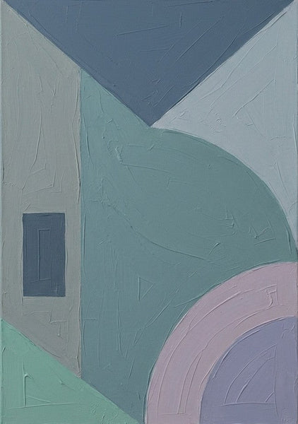 Geometric Pattern Abtract Art for Retro Modern Living Room, Blue, Mint Green, Pink-Purple Color, Contemporary Canvas Wall Art-Grace Painting Crafts