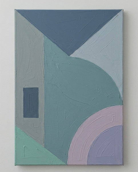 Contemporary Canvas Wall Art, Geometric Pattern Abtract Art for Retro Modern Living Room, Blue, Mint Green, Pink-Purple Color-Grace Painting Crafts