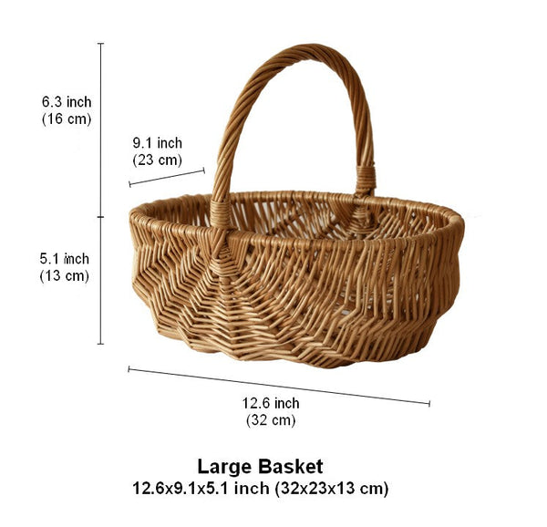 Natural Fruit Basket, Kitchen Storage Baskets, Natural Hand-woven Wicker Storage Basket, Large Picnic Food Basket with Handle, Lovely Willow Weaving Baskets for Vegetable-Grace Painting Crafts
