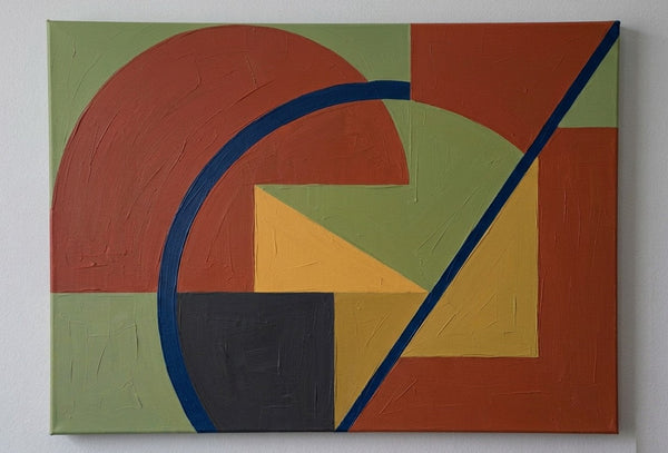 Contemporary Canvas Wall Art, Terracotta, Yellow, Green Color, Geometric Pattern Abtract Artwork, Original Abstract Paintings-Grace Painting Crafts