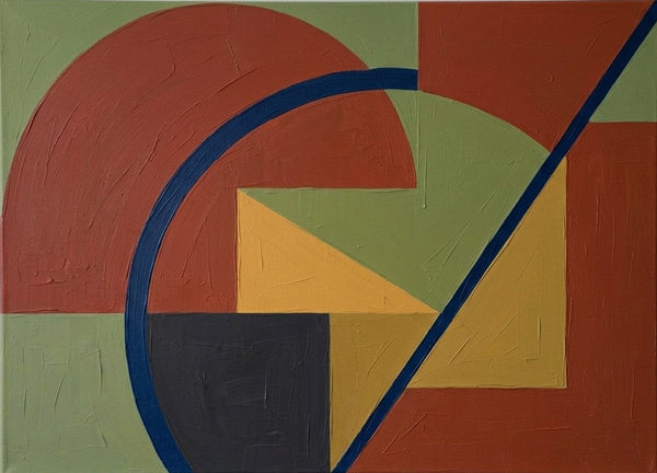 Contemporary Canvas Wall Art, Terracotta, Yellow, Green Color, Geometric Pattern Abtract Artwork, Original Abstract Paintings-Grace Painting Crafts