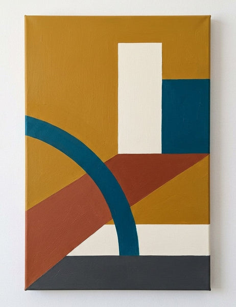 Blue, Yellow, Terracotta Colors, Geometric Pattern Modern Artwork, Original Abstract Wall Art Paintings, Oversized Modern Canvas Art-Grace Painting Crafts