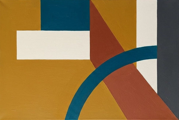 Original Abstract Wall Art Paintings, Oversized Modern Canvas Art, Yellow, Terracotta, Blue Colors, Geometric Pattern Modern Artwork-Grace Painting Crafts