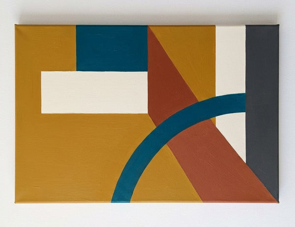 Original Abstract Wall Art Paintings, Oversized Modern Canvas Art, Yellow, Terracotta, Blue Colors, Geometric Pattern Modern Artwork-Grace Painting Crafts