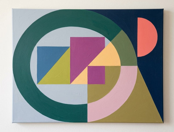 Abstract Contemporary Wall Art, Green, Blue, Purple Color, Geometric Pattern Abtract Art for Mid-Century Modern Living Room-Grace Painting Crafts