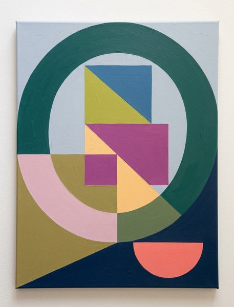 Green, Blue, Purple Color, Geometric Pattern Abtract Art for Mid-Century Modern Living Room, Abstract Contemporary Wall Art-Grace Painting Crafts