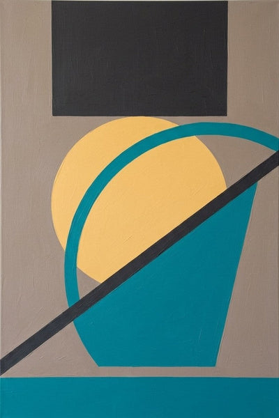 Large Modern Canvas Art, Lake Blue, Yellow, Black Color Geometric Abstract Artwork, Original Hand Painted Abstract Paintings-Grace Painting Crafts