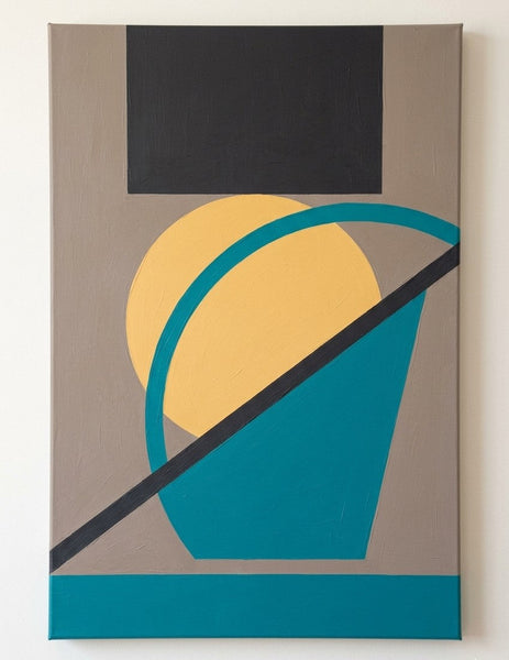 Original Hand Painted Abstract Paintings, Large Modern Canvas Art, Lake Blue, Yellow, Black Color Geometric Abstract Artwork-Grace Painting Crafts