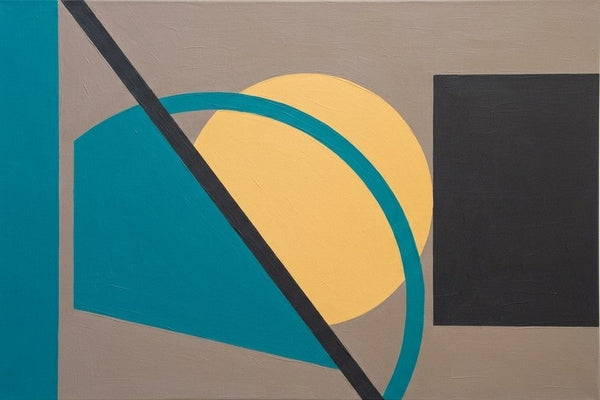Original Hand Painted Abstract Paintings, Large Modern Canvas Art, Lake Blue, Yellow, Black Color Geometric Abstract Artwork-Grace Painting Crafts