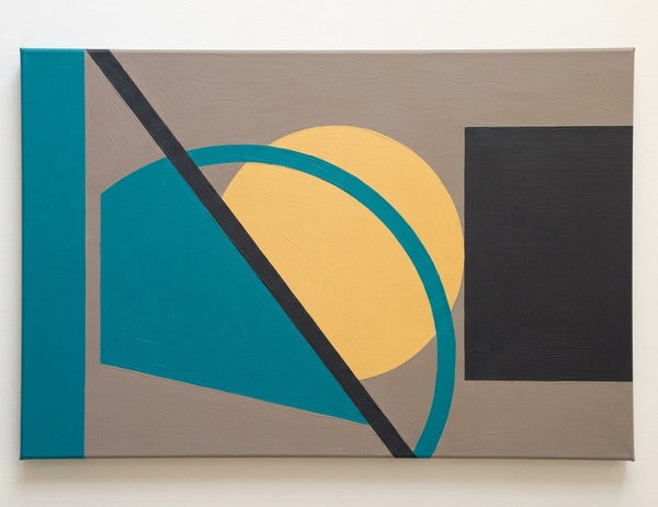 Original Hand Painted Abstract Paintings, Large Modern Canvas Art, Lake Blue, Yellow, Black Color Geometric Abstract Artwork-Grace Painting Crafts