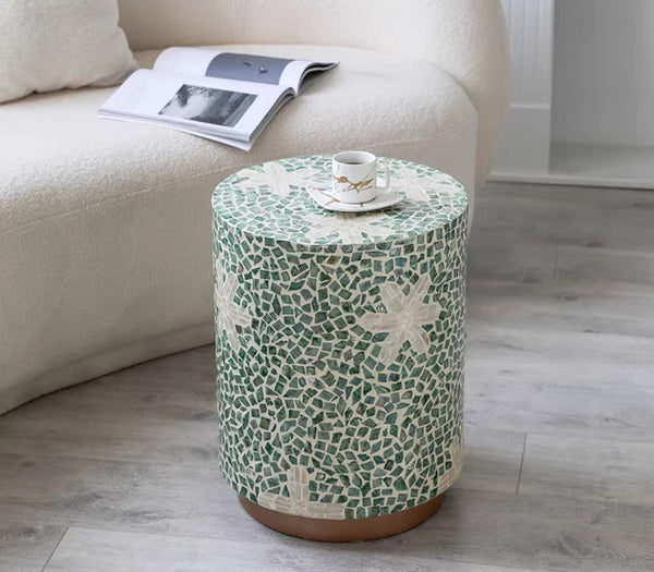 Contemporary Round Side Table, Portable Casual Side Table, Shell Small Sofa Side Table, Unique Small End Table, Creative Coffee Table-Grace Painting Crafts