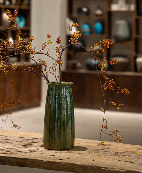 Porcelain Flower Vases, Ceramic Bouquet Vases, Green Flower Vases on Table, Dining Table Centerpiece, Handmade Water Holding Flower Vase-Grace Painting Crafts