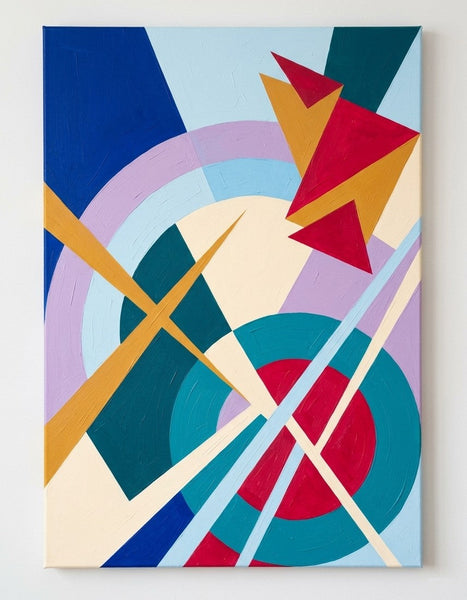 Acrylic Abstract Art, Blue, Yellow, Red Colors, Original Geometric Pattern Abstract Art for Mid-Century Contemporary Living Room-Grace Painting Crafts