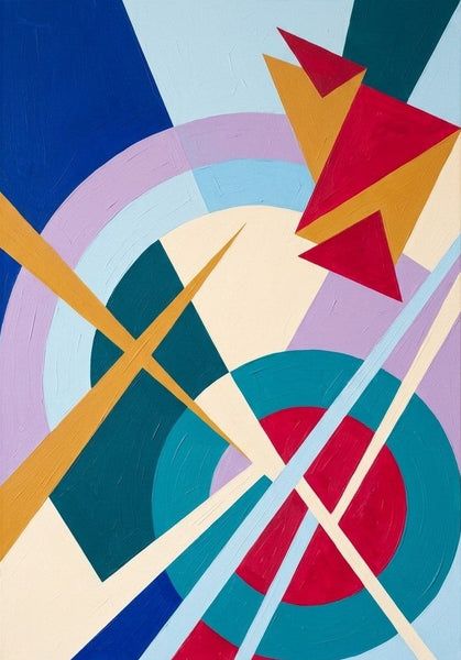 Blue, Yellow, Red Colors, Acrylic Abstract Art, Original Geometric Pattern Abstract Art for Mid-Century Contemporary Living Room-Grace Painting Crafts