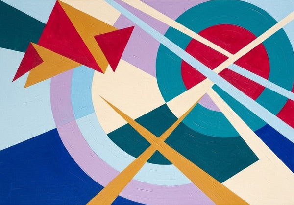 Acrylic Abstract Art, Blue, Yellow, Red Colors, Original Geometric Pattern Abstract Art for Mid-Century Contemporary Living Room-Grace Painting Crafts