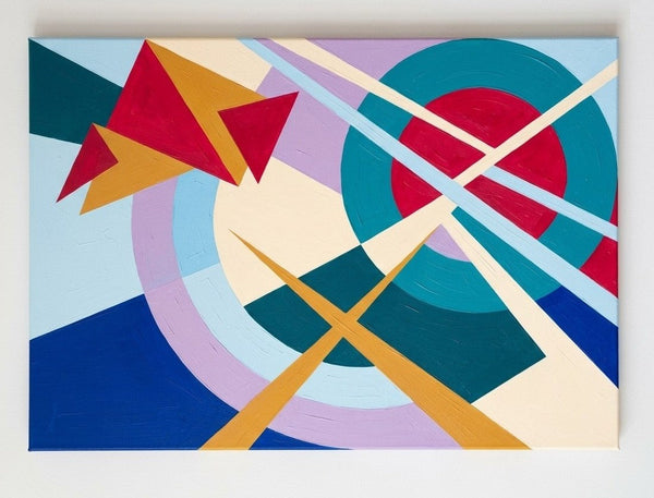 Blue, Yellow, Red Colors, Acrylic Abstract Art, Original Geometric Pattern Abstract Art for Mid-Century Contemporary Living Room-Grace Painting Crafts