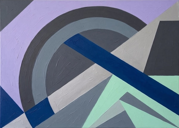 Original Abstract Modern Wall Art, Grey, Green, Purple Color Geometric Pattern Wall Art for Mid-Century Contemporary Living Room-Grace Painting Crafts