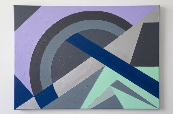 Original Abstract Modern Wall Art, Grey, Green, Purple Color Geometric Pattern Wall Art for Mid-Century Contemporary Living Room-Grace Painting Crafts
