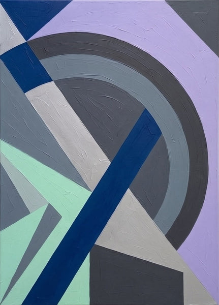 Original Abstract Modern Wall Art, Grey, Green, Purple Color Geometric Pattern Wall Art for Mid-Century Contemporary Living Room-Grace Painting Crafts