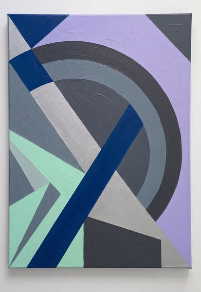 Grey, Green, Purple Color Geometric Pattern Wall Art for Mid-Century Contemporary Living Room, Original Abstract Modern Wall Art-Grace Painting Crafts