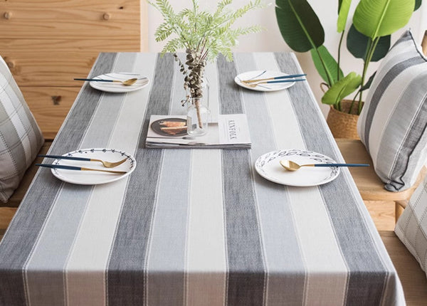 Rectangular Table Covers for Coffee Table, Modern Table Cloths for Dining Room, Gray Stripe Rectangular Tablecloth for Oval Table, Cotton and Linen Tablecloths-Grace Painting Crafts
