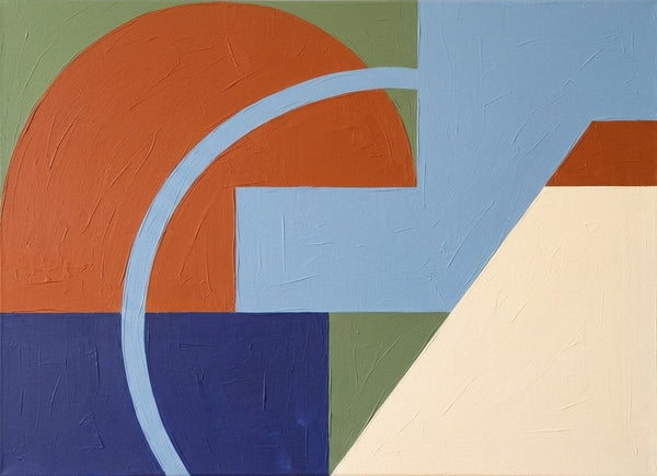 Abstract Acrylic Art, Blue, Orange-Red, Green Geometric Pattern Abtract Art for Retro Modern Bedroom Decor-Grace Painting Crafts