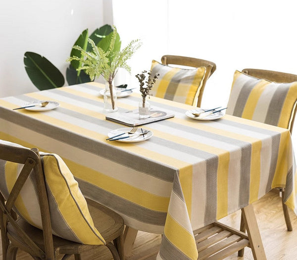 Yellow Stripe Cotton and Linen Tablecloths, Rectangular Tablecloth for Oval Table, Kitchen Rectangular Table Covers, Modern Table Cloths for Dining Room-Grace Painting Crafts