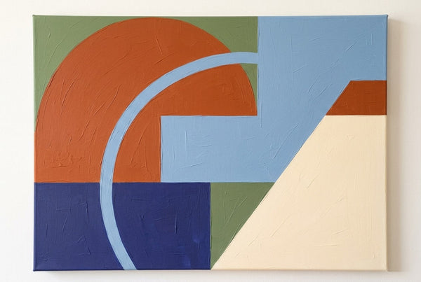 Abstract Acrylic Art, Blue, Orange-Red, Green Geometric Pattern Abtract Art for Retro Modern Bedroom Decor-Grace Painting Crafts